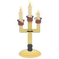 Candle holder with three burning candles and a bat, Halloween. color drawing vector
