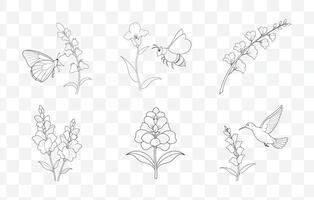 Print Snapdragon Flower Botanical Line Art Set for Floral Designs and Illustrations vector