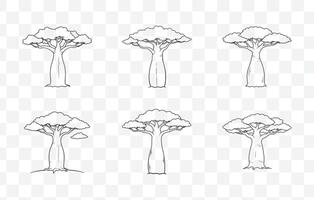 Print Comprehensive Baobab Tree Line Art Set Featuring Unique Silhouettes and Detailed Illustrations vector