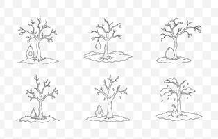 Print Detailed Dead Avocado Tree Line Art Illustrations Set with Botanical Design Elements vector