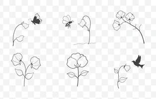 Print Elegant Sweet Pea Line Art Collection with Detailed Floral Illustrations for Artistic and Botanical Designs vector
