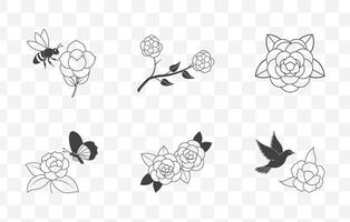 Print Elegant Camellia Line Art Set Featuring Detailed Floral Designs for Creative Projects vector