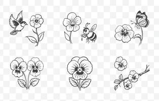 Print Pansy Flower Line Art Set Detailed Botanical Illustrations of Pansies for Design and Decoration Projects vector