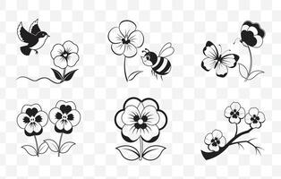 Print Pansy Flower Line Art Set Detailed Botanical Illustrations of Pansies for Design and Decoration Projects vector