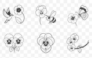 Print Pansy Flower Line Art Set Detailed Botanical Illustrations of Pansies for Design and Decoration Projects vector