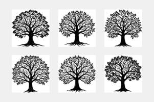 Tree icon set isolated black on white background vector