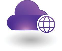 Public cloud icon . Cloud shape with globe icon. Cloud database, internet data technology concept vector
