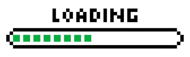 Pixel loading bar y2k retro 8 bit interface game, progress level, download status frame. Pixel title text Loading. Process indicator. vector