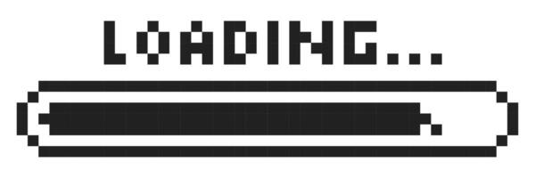 Pixel loading bar y2k retro 8 bit interface game, progress level, download status frame. Pixel title text Loading. Process indicator. vector