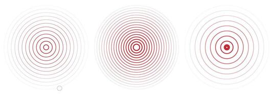 Concentric ripple circles set. Seismic Earthquake alert radar. Radial signal, sonar wave, soundwave rings. touch effect or pulse vector
