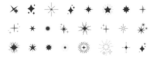 Set shine sparkle icon glare,light,blink star minimal shape, burst and rays decoration. Twinkle magic comic shine isolated on white background. vector