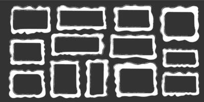 Set rectangle and square paper chalk quote frames, quote text box, empty form with wavy edge. Dilog or title border. Hand drawn speech bubble. vector