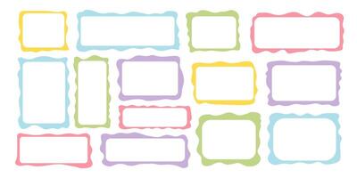 Set rectangle and square paper quote frames, quote text box, empty form with wavy edge. Dilog or title border. Hand drawn speech bubble. vector