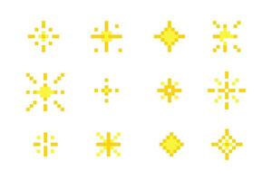Pixel star retro 8 bit sparkle set. Shiny game pixel art effect set. Firework burst, space decoration. 90s aesthetics, y2k vector