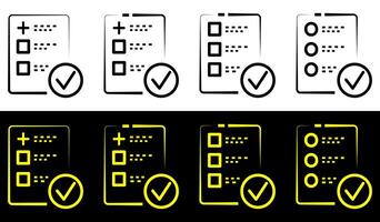 Check mark and result data. Clinical checklist document symbol. vector