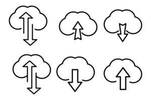 Cloud download and upload icons. Download cloud arrow computing outline sign. vector