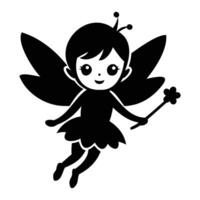 a black and white illustration of a fairy with a wand vector