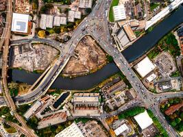 Aerial drone view of Manchester city in UK on a beautiful sunny day. photo