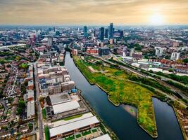 Aerial drone view of Manchester city in UK on a beautiful sunny day. photo