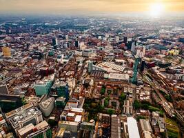 Aerial drone view of Manchester city in UK on a beautiful sunny day. photo