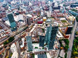 Aerial drone view of Manchester city in UK on a beautiful sunny day. photo