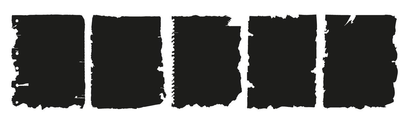 Trending set of torn paper templates. Notepad sheets, notebooks for creating collages in a shabby retro style.
