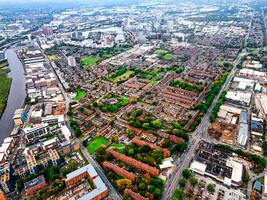Aerial drone view of Manchester city in UK on a beautiful sunny day. photo