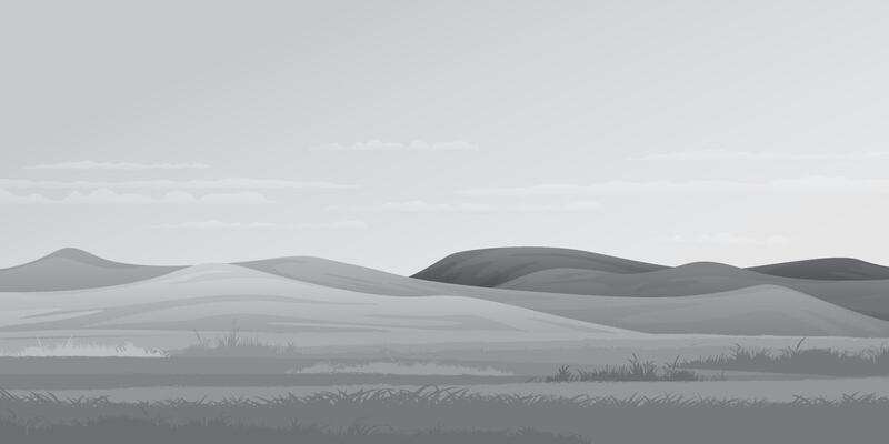 Minimalist grass field landscape with mountain ranges grayscale graphic illustrated have blank space.