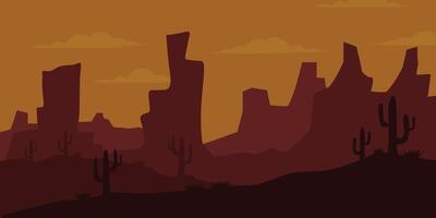 desert poster landscape with cactus and mountain, nature scene illustration design vector
