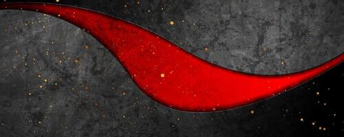 Black and red grunge wavy background with golden dots vector