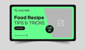 Food recipe tips and tricks thumbnail banner design, food services cover banner design, customizable eps 10 file format vector