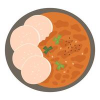 Idly sambar or Idli with red chutney South indian breakfast vector