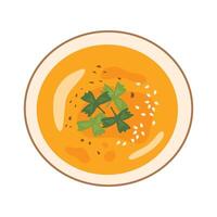 Pumpkin and carrot soup with cream and parsley vector