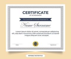 Vintage achievement certificate template design. Simple vintage style certificate decoration and frame design for educational diploma. Modern certificate template in flat style. vector