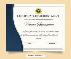Simple academic certificate design with golden badge and calligraphy Award and Achievement credentials designed for appreciation and honor Business appreciation certificate paper vector