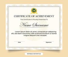 Certificate of appreciation and achievement design with block and golden colors. Calligraphy award and achievement credentials design. vintage style Sports award credential element design. vector