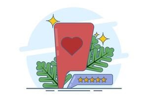 Notification with reviews. Social network app icon. customer feedback. Star customer reviews. Speech bubbles, text messages, social media comments. Flat illustration on background. vector