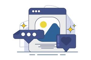Social media concept. Web landscape symbol. see new Social Media Posts. leave Comments and likes for Photos on Mobile App. Social media posts. illustration on background. vector