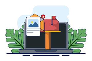 concept of New message or communication. mailbox with letters in envelopes. Mailbox. Business correspondence, subscription. Mail inbox and mailbox. Open the post box. Postal service. flat . vector
