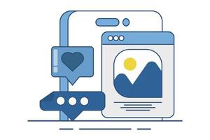 Social media concept. Web landscape symbol. see new Social Media Posts. leave Comments and likes for Photos on Mobile App. Social media posts. illustration on background. vector