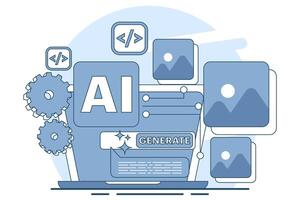 model training concept using big data in machine learning. AI content creation with AI-powered assistant for writing articles, artificial intelligence coding. illustration. vector