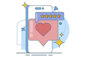 Notification with reviews. Social network app icon. customer feedback. Star customer reviews. Speech bubbles, text messages, social media comments. Flat illustration on background. vector