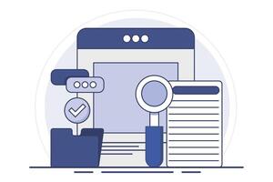 Concept of searching files in files, Magnifying glass with file search, Explore with electronic databases, electronic storage and archives. Flat illustration isolated on background. vector