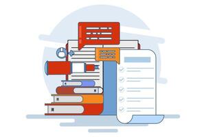 Concept Invite friends to do a questionnaire. online survey. choose answers to questions in digital questionnaires using the application. Flat illustration on background. vector