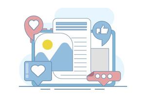 Social media concept. Web landscape symbol. see new Social Media Posts. leave Comments and likes for Photos on Mobile App. Social media posts. illustration on background. vector