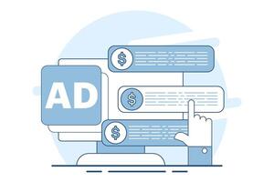 Targeted Advertising Concept in Digital Marketing, effectiveness of targeted advertising, pay per click campaigns, users clicking on search engine text ads. online advertising, and ppc conversion. vector