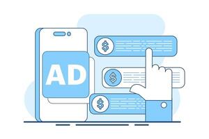Targeted Advertising Concept in Digital Marketing, effectiveness of targeted advertising, pay per click campaigns, users clicking on search engine text ads. online advertising, and ppc conversion. vector