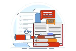 Concept Invite friends to do a questionnaire. online survey. choose answers to questions in digital questionnaires using the application. Flat illustration on background. vector