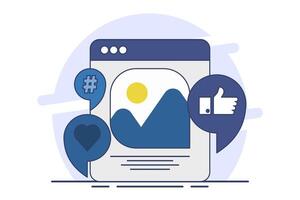 Social media concept. Web landscape symbol. see new Social Media Posts. leave Comments and likes for Photos on Mobile App. Social media posts. illustration on background. vector