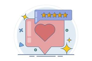 Notification with reviews. Social network app icon. customer feedback. Star customer reviews. Speech bubbles, text messages, social media comments. Flat illustration on background. vector